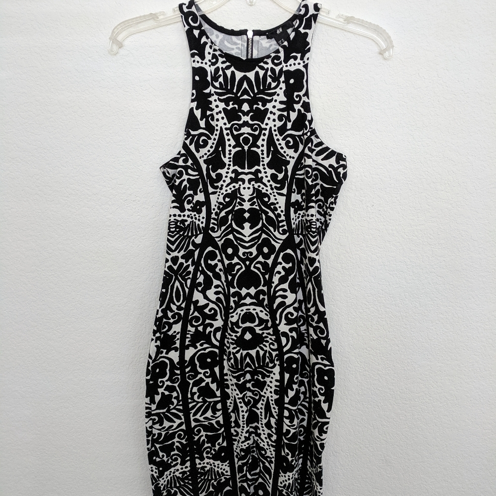 H&M black and white paisley bodycon dress